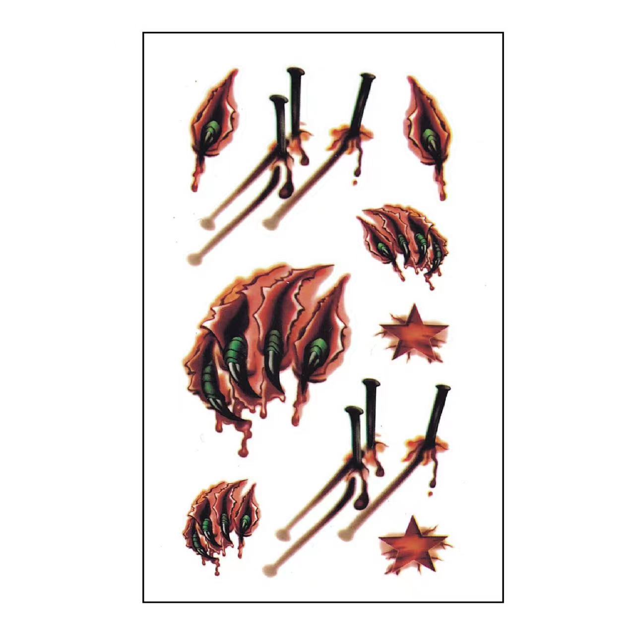 Wholesale 5pcs/pack Halloween Realistic Scar Tattoo Sticks Tooth Marks Scratches Stitch Wound Scars Horror Party Tattoo Sticks